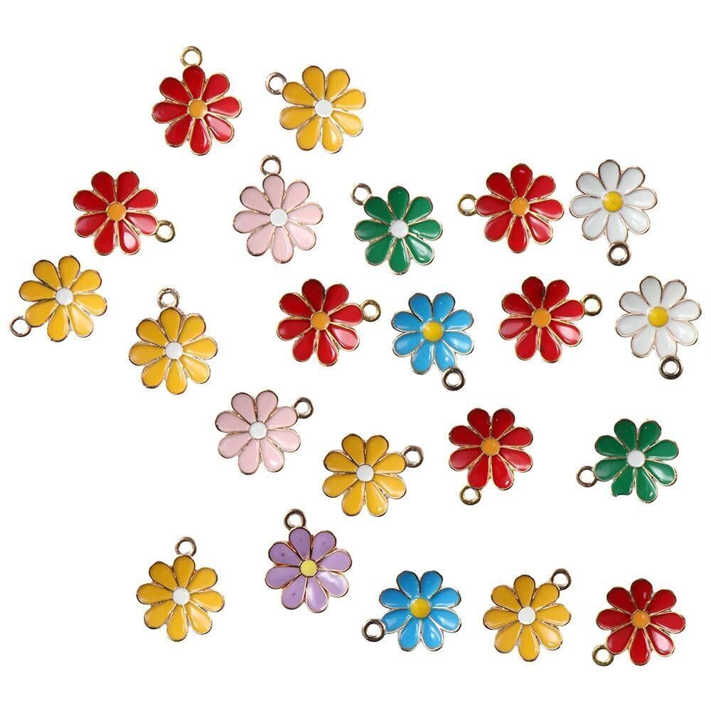 9010 100Pcs 7 Colors Flower Charms Enamel Flower Pendants Blossom Dangle